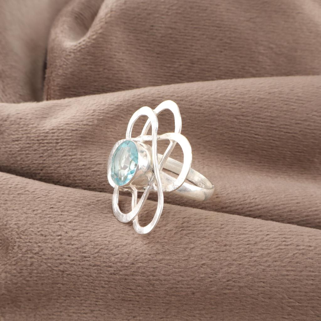 Sky Blue Topaz Gemstone Ring, Handmade Gorgeous Jewelry, 925 Solid Sterling Silver Jewelry, Bohemian Ring For Wedding Gift