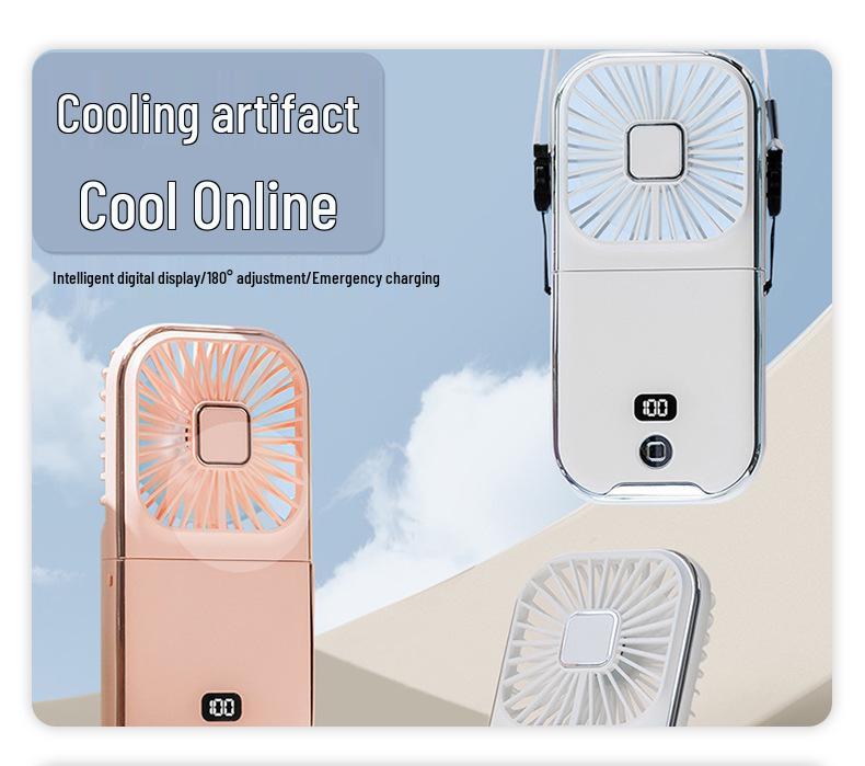 Portable Foldable Neck-Hanging Handheld Desktop Multi-Function Power Bank Fan - Compact and Customizable Gift Item