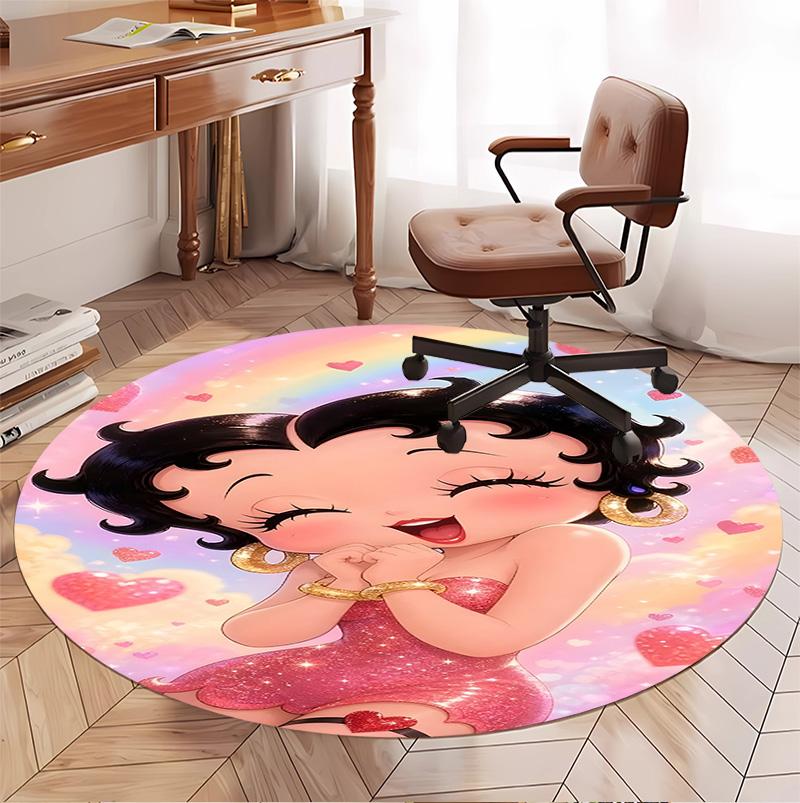 Betty Boop Pattern Round Rug, Indoor/Outdoor Mat, for Picnic, Gameroom, Bedroom, Office, Living Room, Home Decor Carpet, Birthday Gift