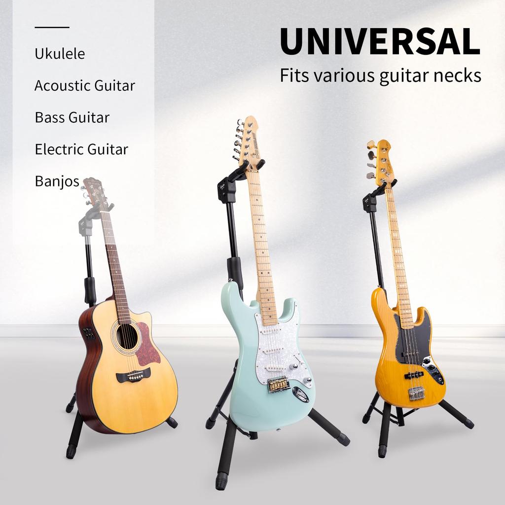 GUITTO Folding Guitar Stand, Adjustable Height, Tripod, Stand-Up Type, Stable and Durable for Acoustic, Classical, Electric, and Bass Guitars (GGS-06)