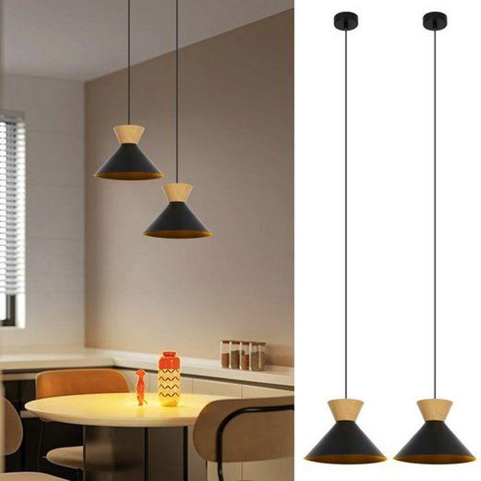 Lampe suspension - NETTLIFE - Ø25cm 2 lampes - Noir - Métal - E27 pour salle à manger