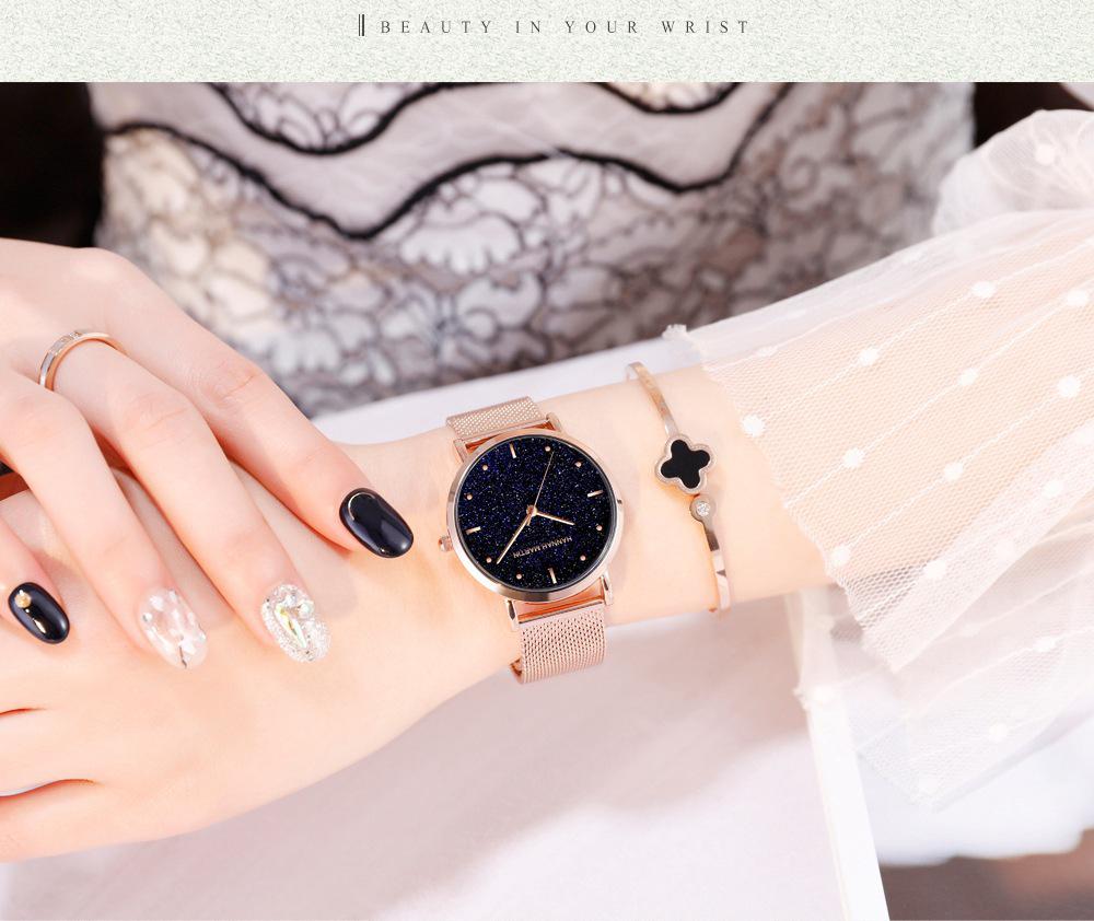 Japanese Movement Ladies' Mesh Strap Quartz Watch - Starry Sky Waterproof Design