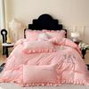 Small Fresh Washed Knitted Pure Cotton Embroidered Four-piece Bedding Set Quilt Cover Bed Sheet Bed Skirt