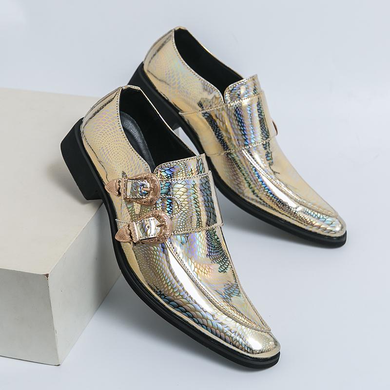 Hot Luxury Pink Mens Patent Leather Shoes Designer High Quality Pointed Chelsea Formal Shoes Man Dress Wedding Party Shoes Men