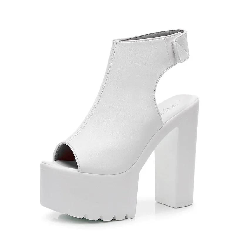 

14cm Small Size 32-43 Elegant Thick Bottom Platform Shoes Summer Soft Leather Sandals 2025 Block High Heels Gladiator Sandals 32 білий
