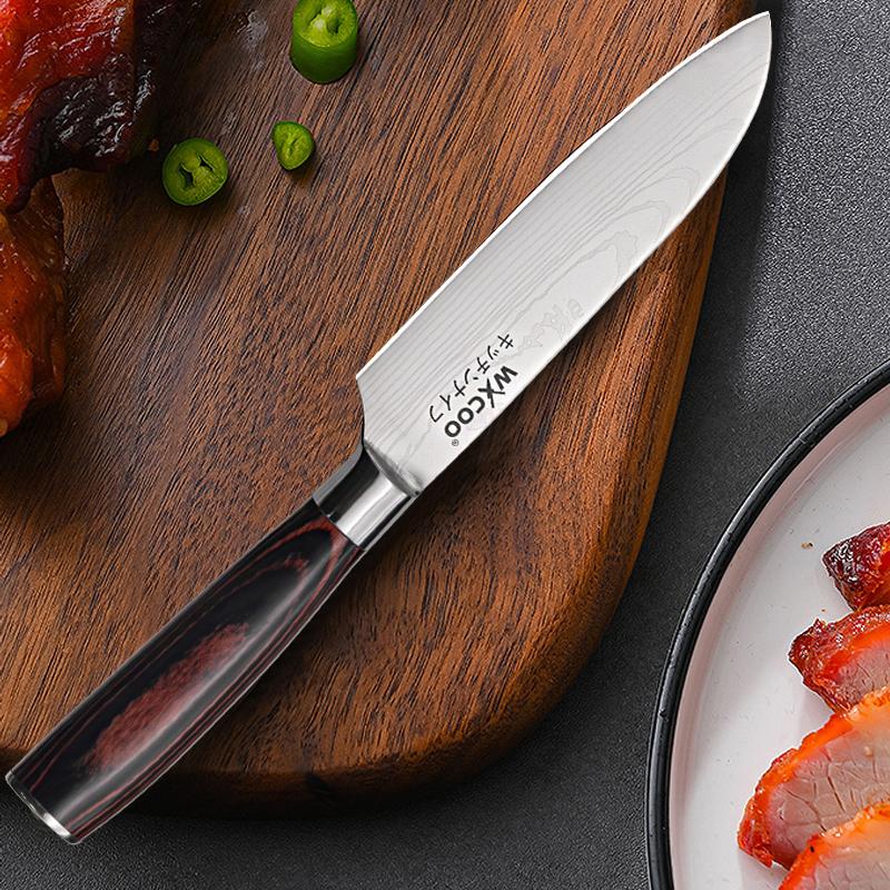 WXCOO Japanese Knife Set with Knife Bag Kitchen Knives Damascus Laser Fish Fillet Meat Cleaver Fruit Peeler Santoku Cutter
