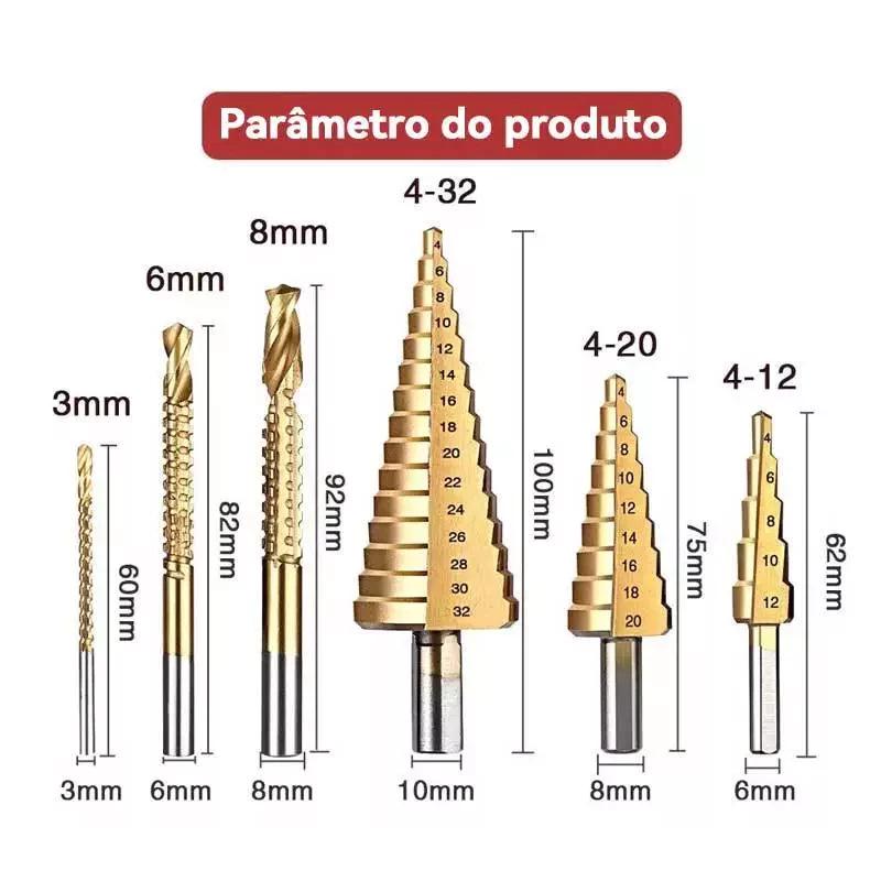 6-Piece Titanium Coated Serrated Step Drill Bit Set - Rustproof, Durable, High-Efficiency Twist Hole Opener.