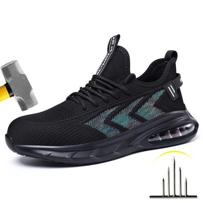 Chaussures de sécurité respirantes pour hommes, baskets de travail à coussin d'air, Anti-écrasement, Anti-perçage, avec embout en acier, chaussures de protection