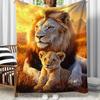 Majestic Lion and Cub Throw Blanket Savannah Sunset Wildlife Portrait Nature Scenery Art Decor for Sofa Bedroom Blanket