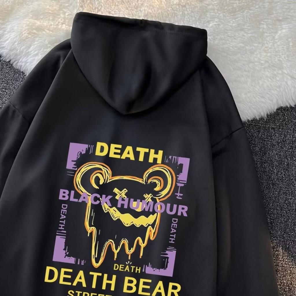 

Men Oversized Fashion Loose American Loose Jacket Anime Luminous Bear Print Long Sleeve Couple Clothes S