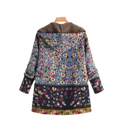 Hooded Women's Fashion Warm Zipper Padded Thickened Long Cotton Coat Printed Large Size for Autumn Winter