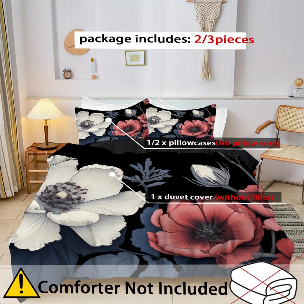 Retro Blumenmuster 3D-gedruckter Bettbezug Luxuriös Elegant Bequemes Bettwäscheset Weiche Heimtextilien Bettdeckenbezug Kissenbezüge