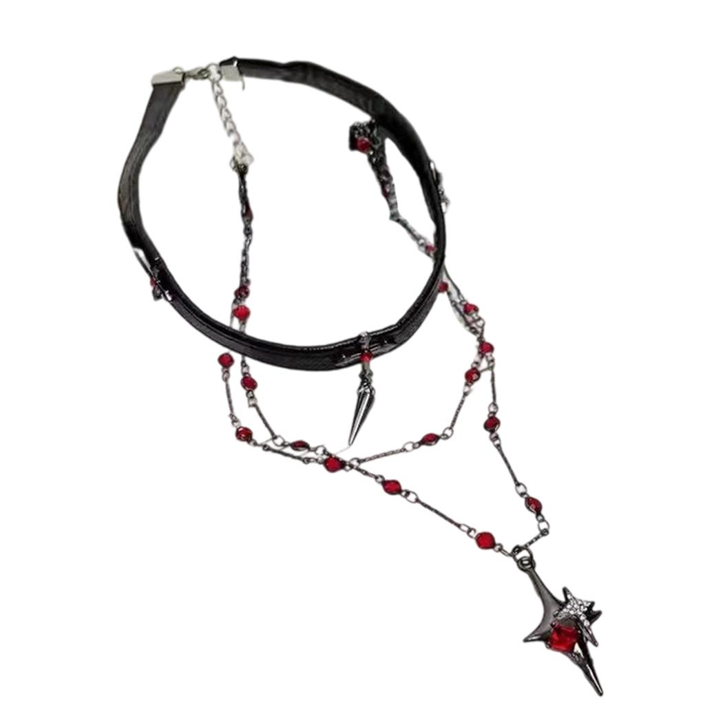 Two Tiers Gothic Crosses Pendant Necklace and Matching Leather Chokers for Unique Styles