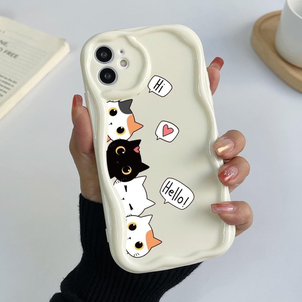LZ9 мультяшный кот милый художественный дизайн прозрачные мягкие волнистые чехлы — фото 16