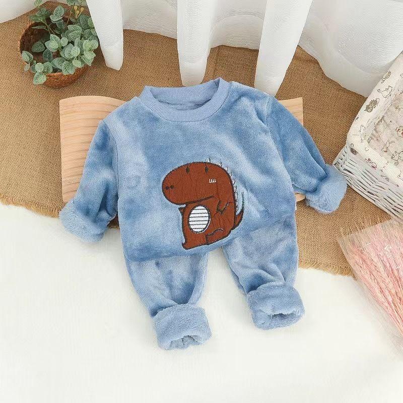 

Комплекты одежды для девочек, зимний комплект домашней одежды из фланели, детские пижамы для мальчиков и девочек, комплект из двух предметов из плотного кораллового бархата 130 синий