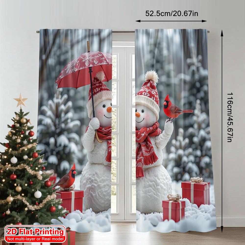 2pcs 2D Flat Printing Christmas Party Curtain Cute Snowman Christmas Scene Gifts Polyester Without Electricity Party Decorations