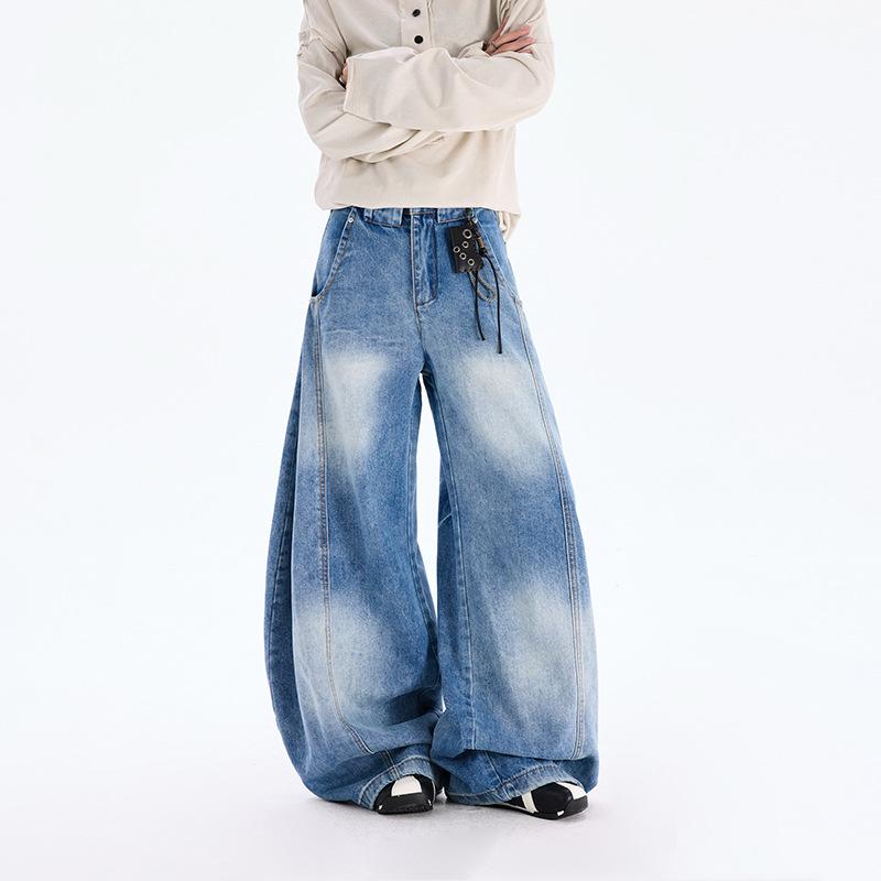 Amerikanische Retro-Deconstruction-Krummsäbel-Jeans Herren und Damen lockere Silhouette Wide-Leg Bodenlange Hose Hose für Birnenform