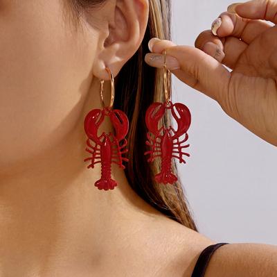 Vacation Style Funny Crab Shaped Dangle Earrings for Women Bohemia Red Lobster Pendant Earring Girls Summer Beach Party Jewelry