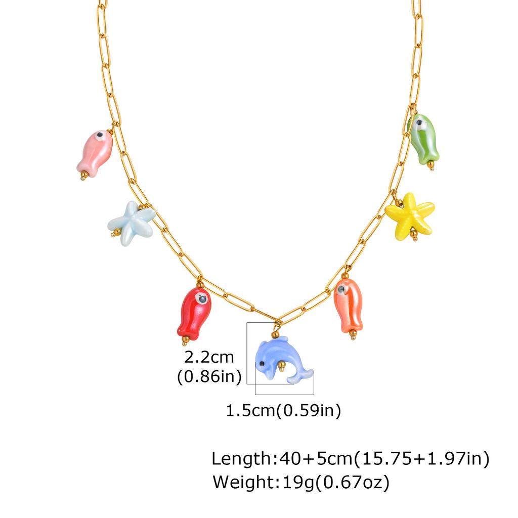 Sea Shell Necklace for Women, Summer Beach Conch Starfish Charms, Stainless Steel Surfer Jewelry, Ocean Themed Gift