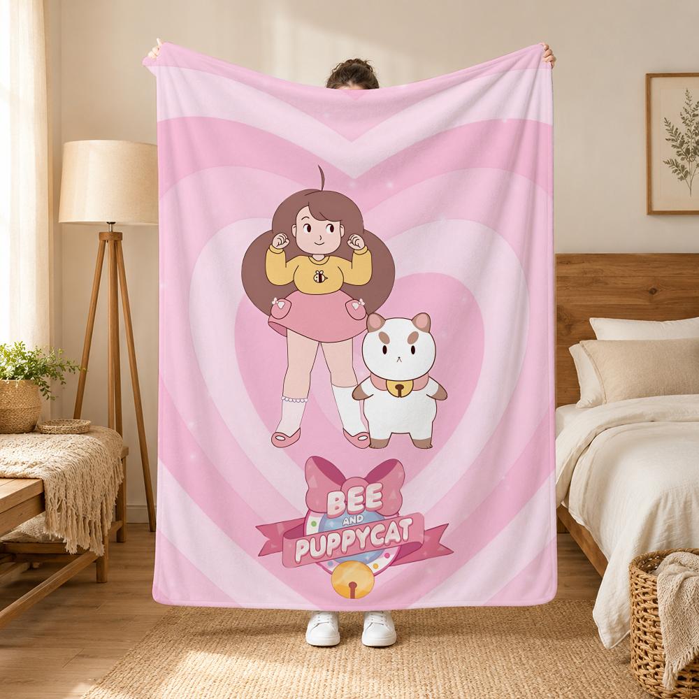 Coperta in flanella Bee and PuppyCat Animation Series, 240g, adatta per divani, letti, uffici, squisite coperte regalo