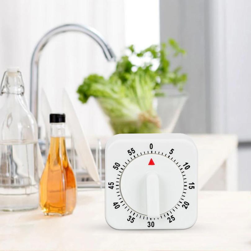 60 Minutes Kitchen Timer Countdown Alarm Reminder Cooking Tools Mechanical Timer White Square