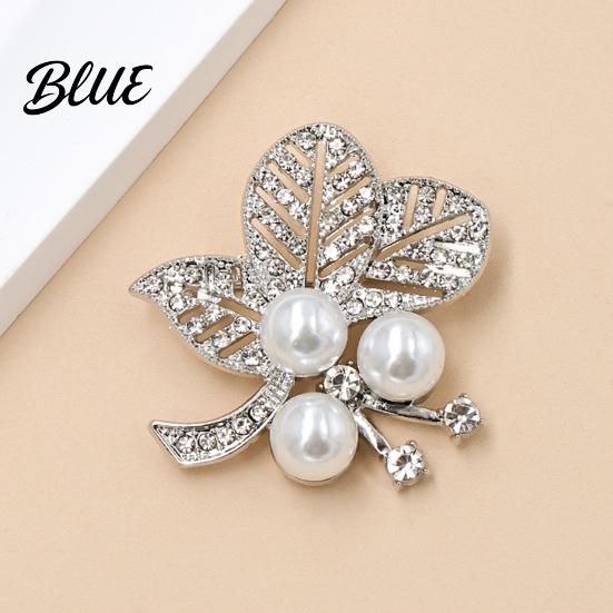 Leaf Lapel Pin Faux Pearl Rhinestone Brooch Alloy Hollow Leaves
