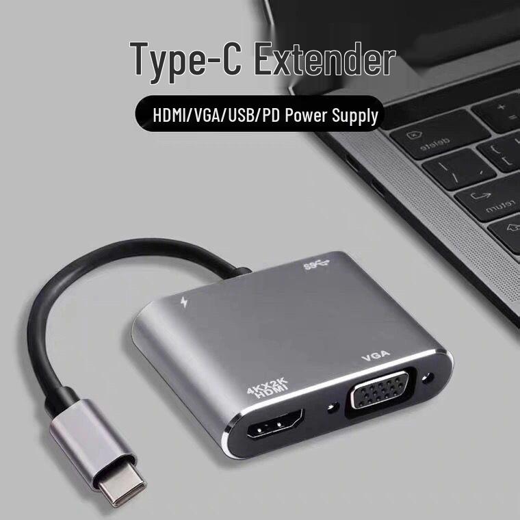 

USB-C 4-in-1 Hub: Type-C to HDMI, VGA, USB, PD Converter Dock