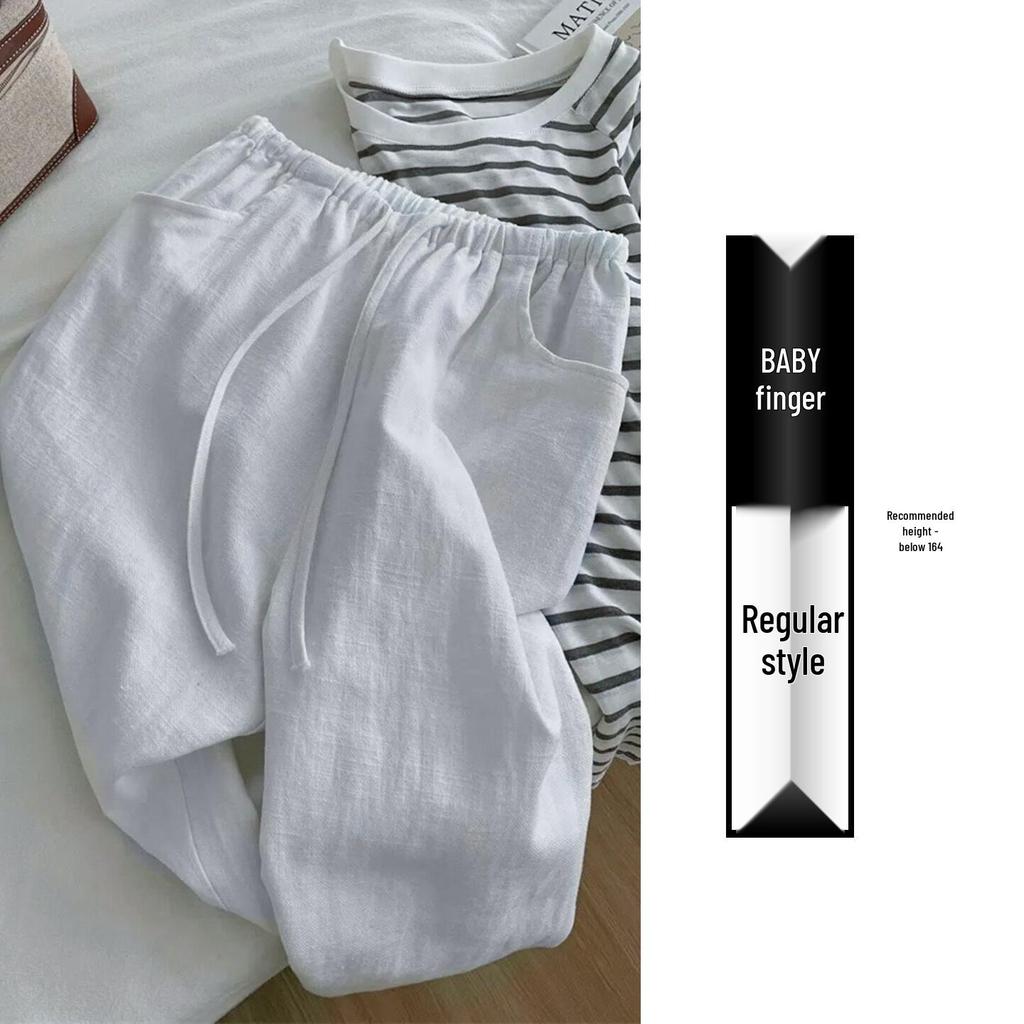 White Linen Wide-Leg Women’s Pants - Summer 2026 Old Money Style, Lightweight Loose Drape, Casual Straight-Leg.