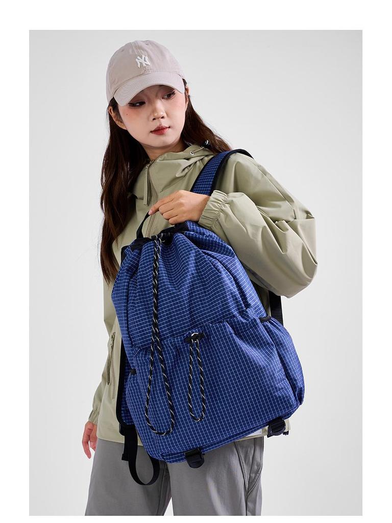 Large Capacity Plaid Drawstring Backpack: Lightweight, Versatile for Outdoor Sports & Travel