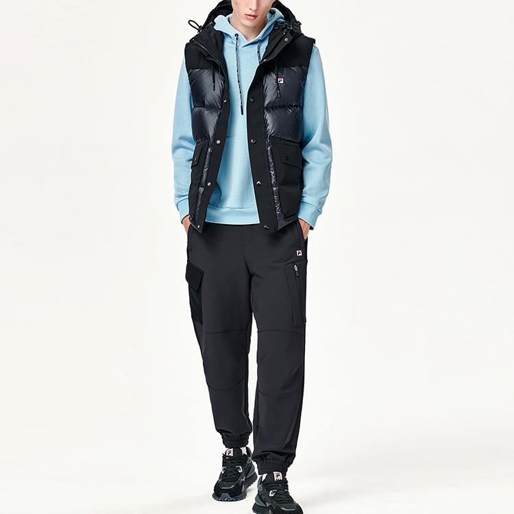 FILA Shiny Color Block Hooded Sports Down Vest Men Vests Black F11M148906F-BK