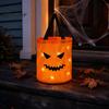 Durable Fabric Pumpkin Treat Bag Glowing Candy with LED Lights, Reusable Halloween Trick or Pail Tote for Kids, Handbag Party Favors Light Up