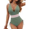 Sexy Deep V One Piece Women Swimsuit Woman 2025 Swimwear Female Bathing Suit Swimming for Monokini Beach Wear Block Drawstring