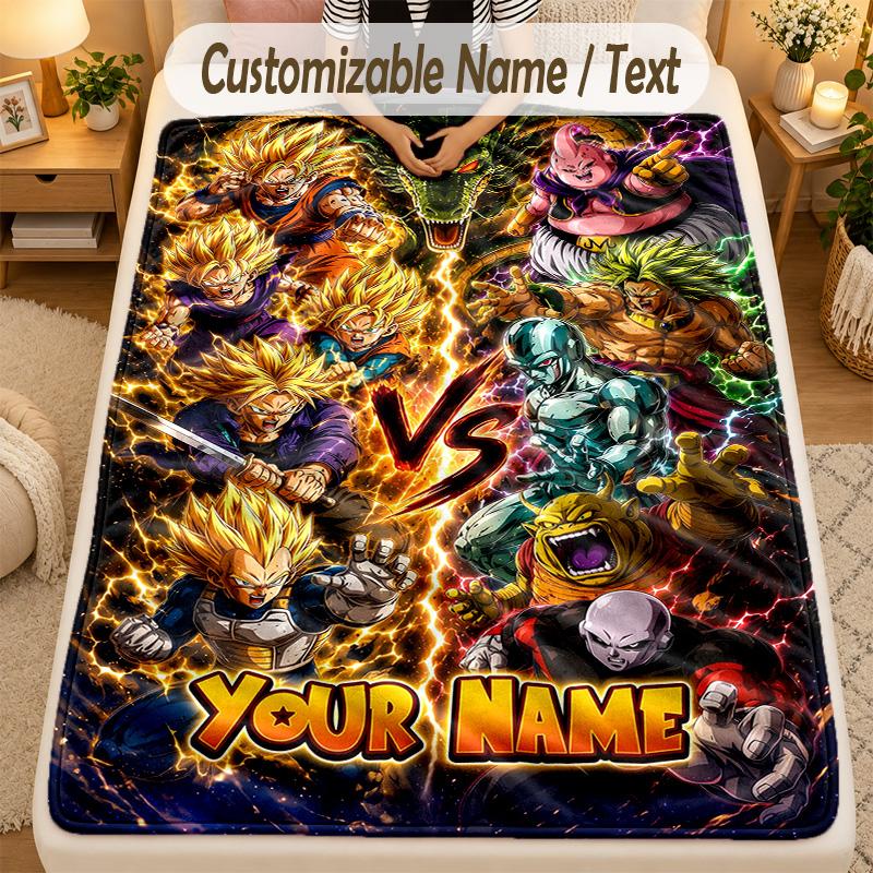 Flannel BlanketDragon Ball Custom Name Text Personalized Soft Warm Throw Blanket Home Decor Gift