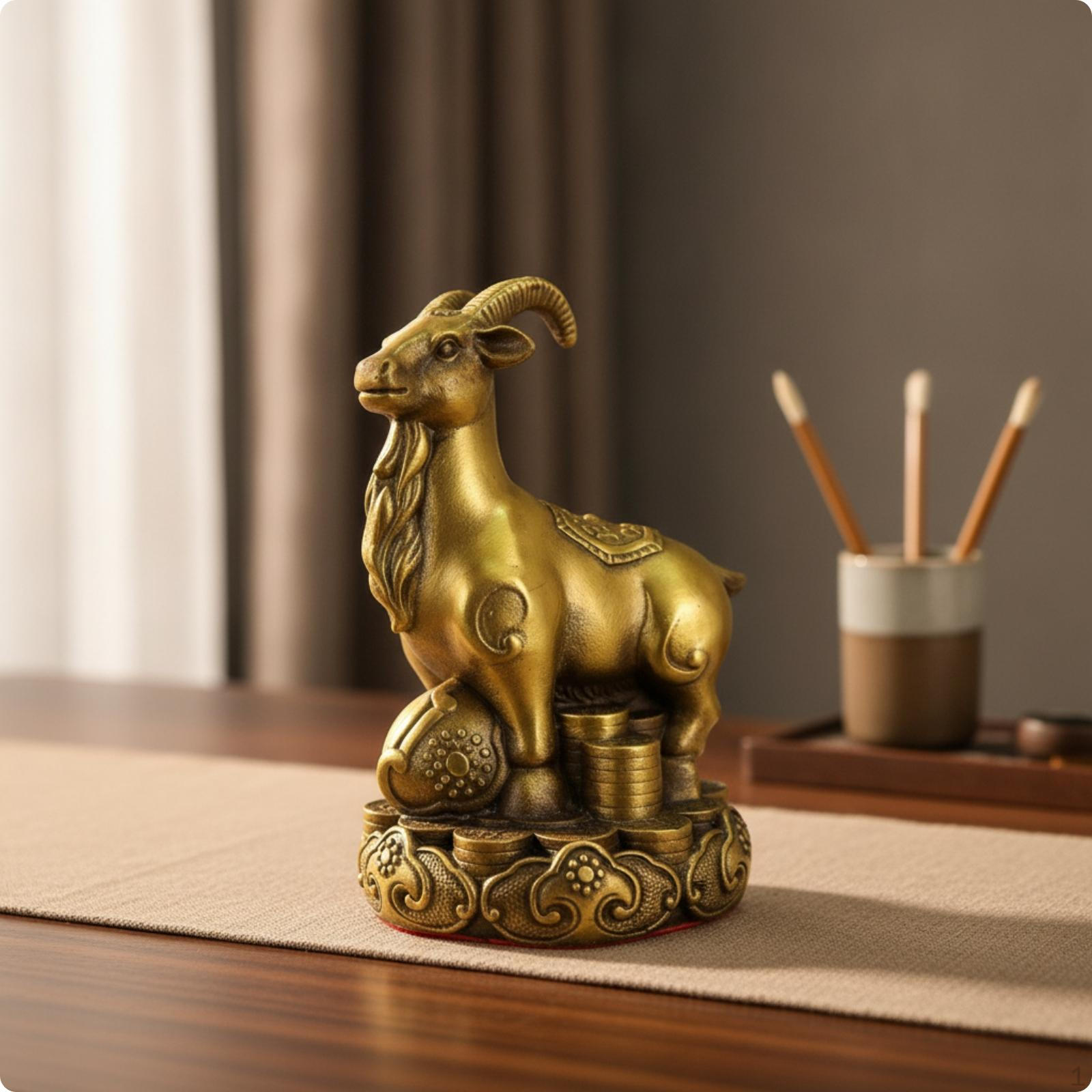Brass animal Figurine Ornate Base Chinese Embossed Mist Pattern animalStatue 6 Inch