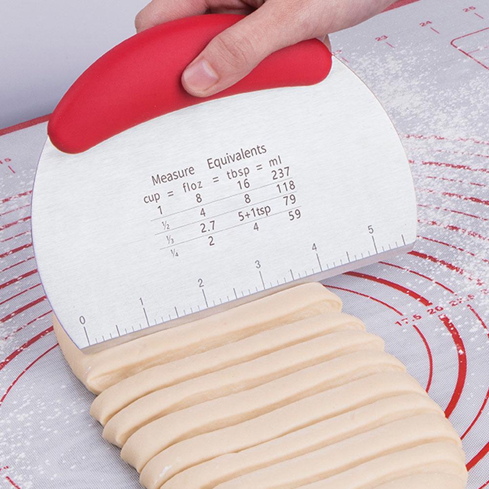 Stainless Steel Dough Cake Scraper Pizza Cutter Cutting Knife with Scale Baking Tool