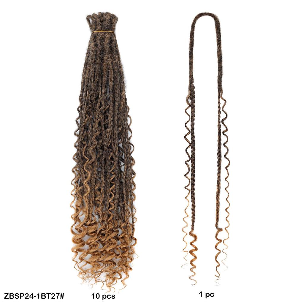 10 Stück/Los Häkelhaar Afro Göttin Böhmische Box Braids 24 Zoll Gehäkelte Box Braids mit River Locs Lockigen Enden Haar Synthetische Zöpfe