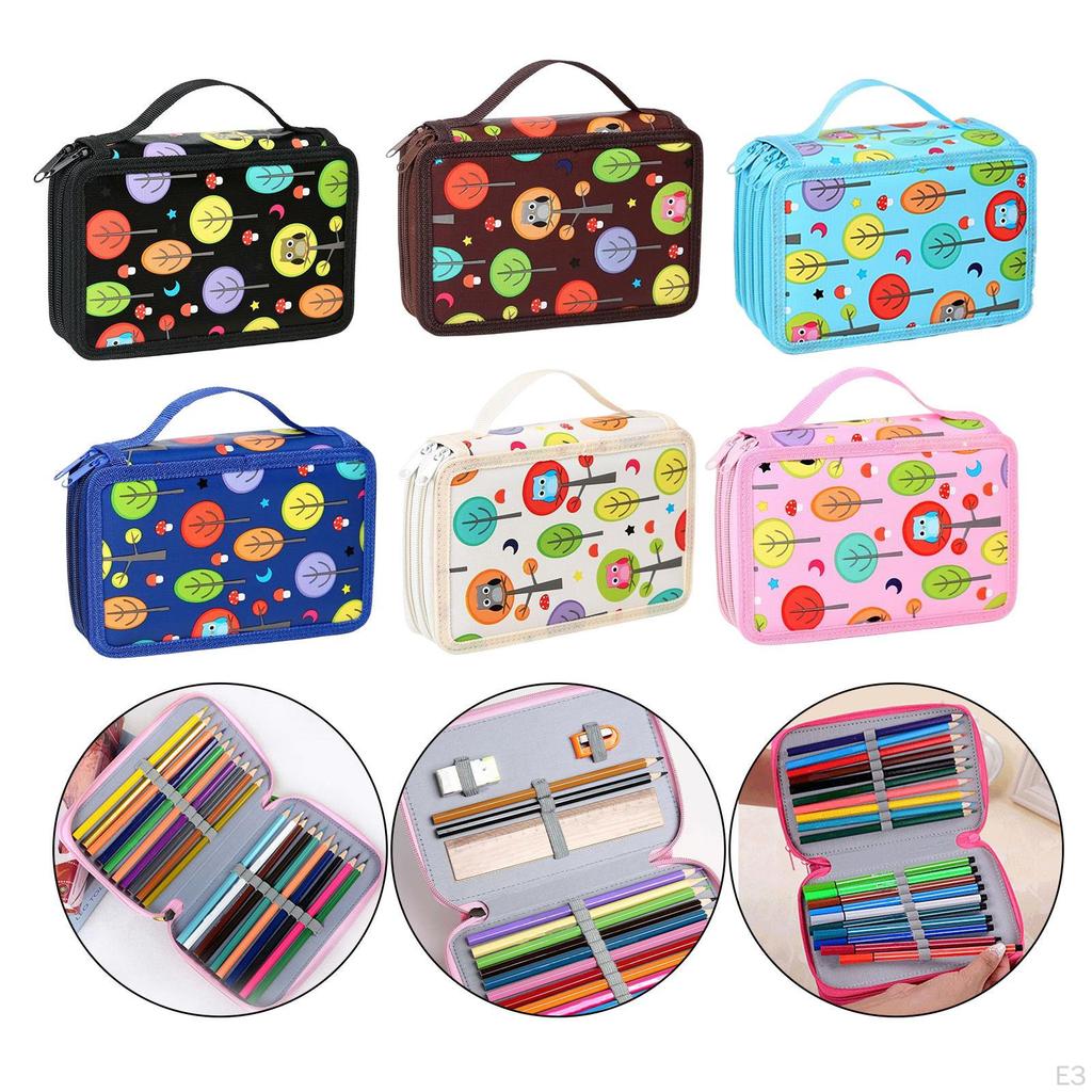 72 Slots 2 Layer Pencil Bag Stationery Makeup 7.87x4.92x3.15inch with Zipper Daily Use Big