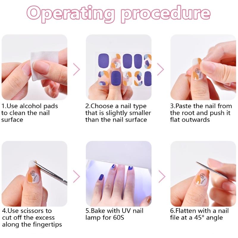 Semi Curing Gel Nails Polish Strips Gradient Self Adhesive Gel Nail Sticker Full Cover French Tip Nail Wraps for Women