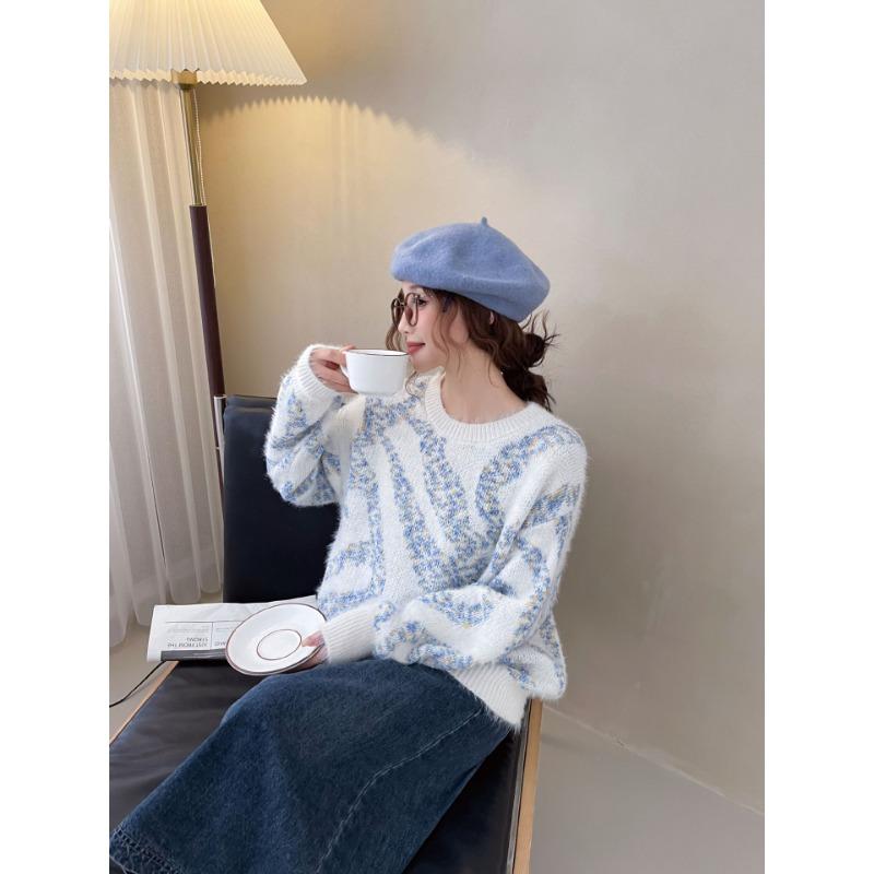 

Осень и зима новый мягкий ветер норка бархат зебра узор свитер женский свободный ленивый ветер вязаный свитер мягкий восковой внутренний топ женский one size fits all синий