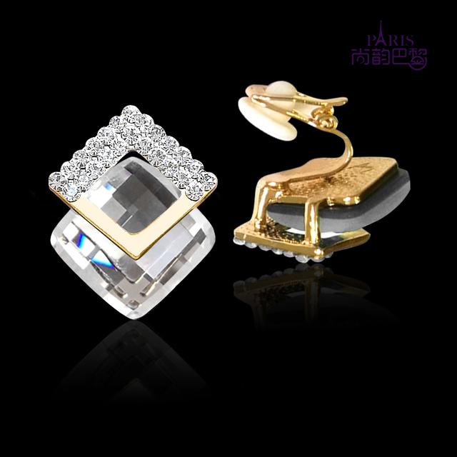 

Роскошные квадратные серьги со стразами, австрийские серьги-клипсы из австрийского хрусталя, не требующие пирсинга, для женщин, эффектные серьги-каффы, свадебные украшения белый