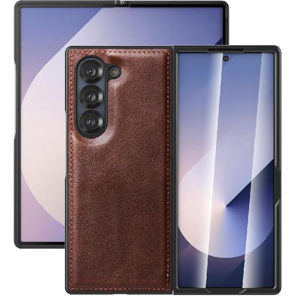 Foluu Case for Samsung Galaxy Z Fold 6, with Front Built-in Screen Protector, PU Leather + Hard PC Shell Ultra Thin Slim Durable Protective Phone