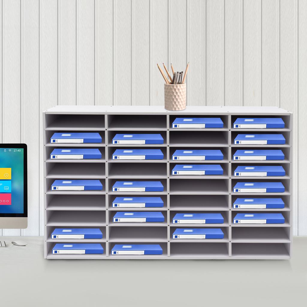 36 Slot Literature Organizer Adjustable White Wood File Sorter Mail Center Classroom Magazine Storage Rack