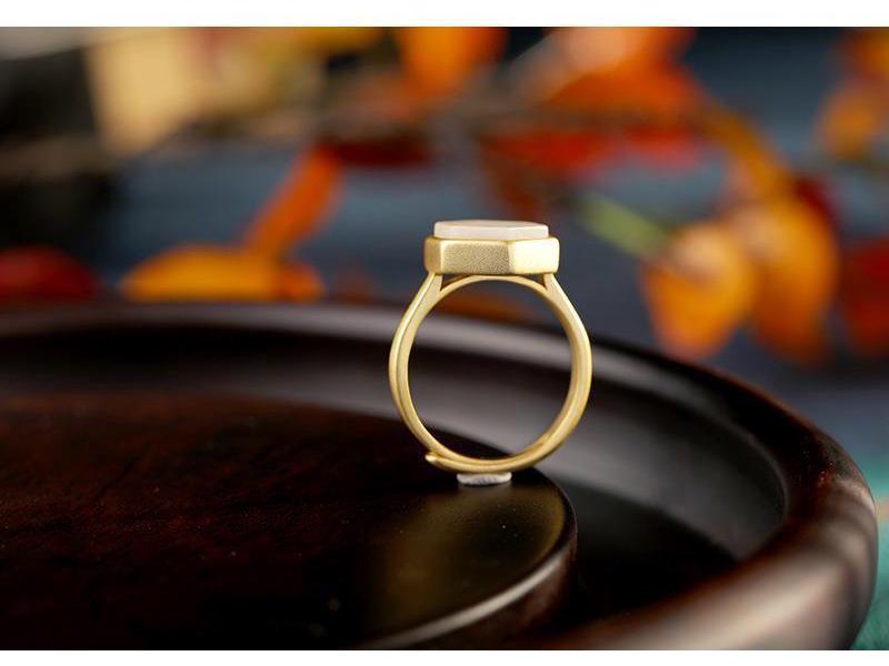 Geometrischer Mattierter Zirkon & Imitation Hetian Jade Offener Ring