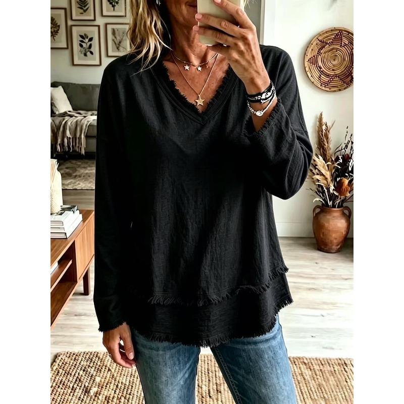 BITCED Women's Fashion Casual V-Neck Long Sleeve Blouses & Shirts