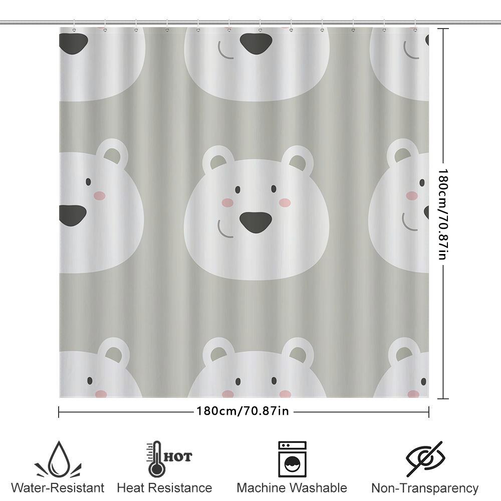 White Cartoon Polar Bear Shower Curtain Cute Home Decor Bathroom Decoration Printing Waterproof Modern Design (Size Customizable