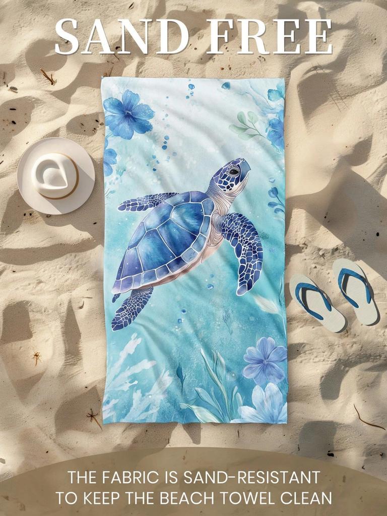 1pc Sea Turtle Beach Towel,Absorbent Towel,Lightweight And Portable,Wind And Sun Protection,Sand-Proof For Summer Travel