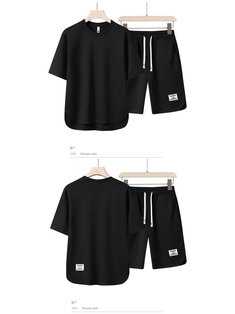 Men's High-Quality Summer Casual Short-Sleeve T-Shirt Set with Breathable Round Neck