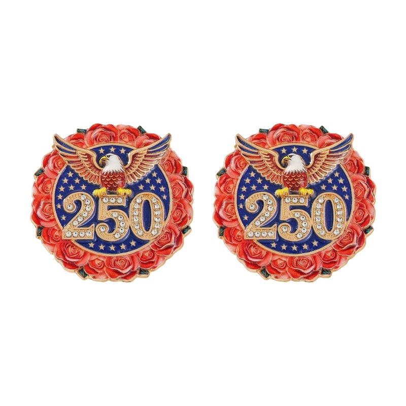 Elegant American 250Th Year Badge Independence Celebration Brooch Polished Zinc Alloy Chest Pin For Formal Wear