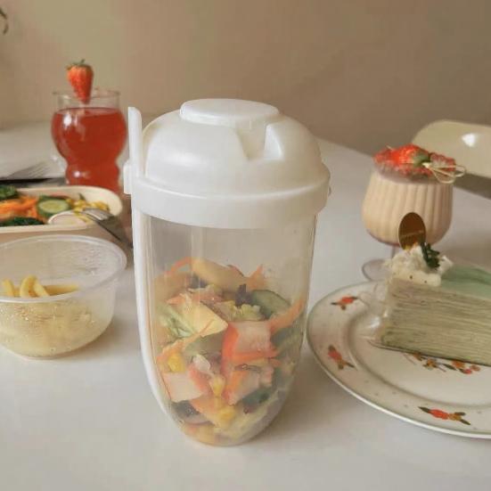 Reusable Salad Cup 1000ml Portable Fresh Salad Container with Fork And Dressing Holder BPA-Free PP Salad Storage Cup for Lunch Picnic Camping