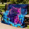 1pc Tiger Fantasy Flowers Throw Blanket Polyester Fiber, Lightweight Flannel, Soft & Warm, All Season Use for Outdoor, Camping Digital Print